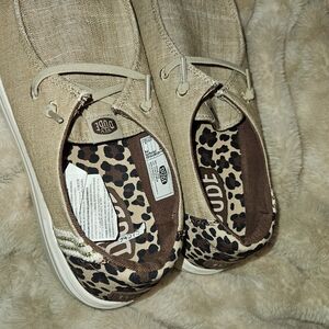 Hey Dude Women's Tan and Leopard Sneakers